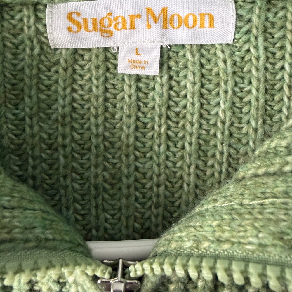 Sugar Moon Long Sleeve Quarter Zip Shaker Sweater in Mistletoe Junior Size Large - Picture 3 of 4
